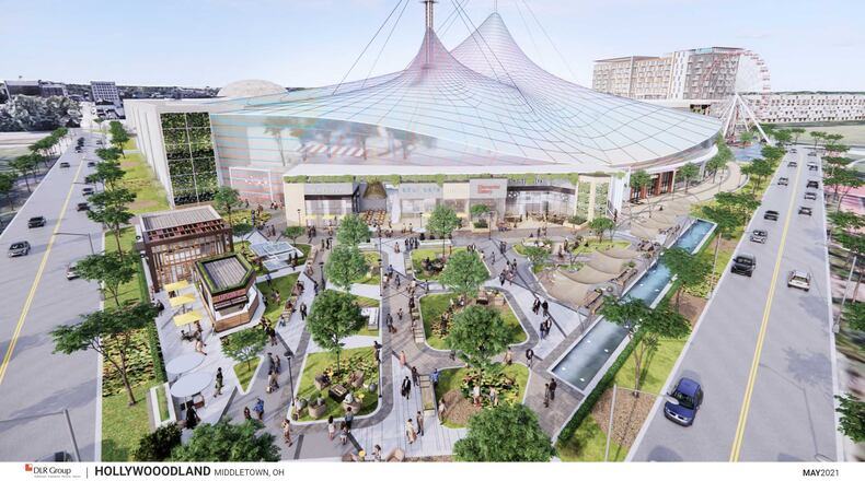 Artist rendering of the proposed Hollywoodland development in downtown Middletown, which city officials say would bring $1.3 billion in investment and thousands of jobs to the city. The vote on the project apparently will be held early next year when two new council members are seated. CONTRIBUTED