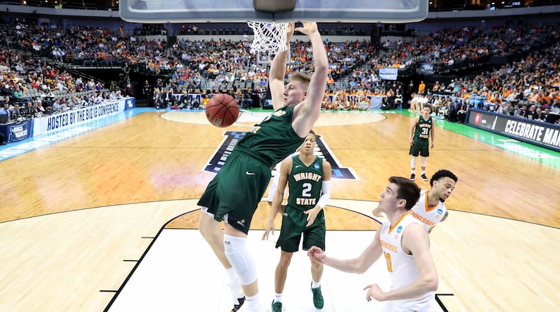 DALLAS, TX - MARCH 15: Loudon Love #11 of the Wright State Raiders dunks the ball in the second half against the Tennessee Volunteers in the first round of the 2018 NCAA Men’s Basketball Tournament at American Airlines Center on March 15, 2018 in Dallas, Texas. (Photo by Ronald Martinez/Getty Images)