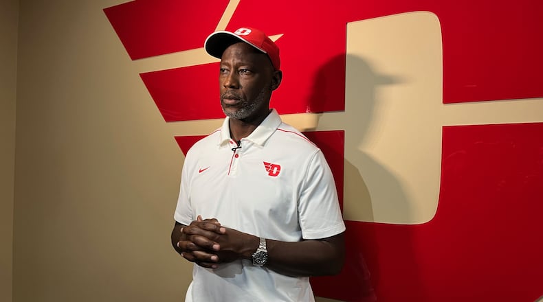 Dayton's Anthony Grant talks to local media on Thursday, June 1, 2023, at the Cronin Center. David Jablonski/Staff