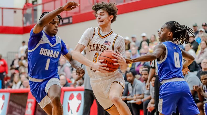 Kenton Ridge defeated Dunbar in a Division II district boys basketball semifinal at Trotwood-Madison High School on March 5, 2024. Michael Cooper/CONTRIBUTED