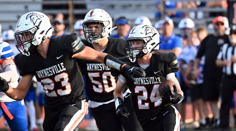 Waynesville's Chase Kazmierski (24) runs the ball during their 21-0 win against Greeneview 21-0 Friday, Aug. 29 at Spartan Field. NICK FALZERANO/CONTRIBUTED