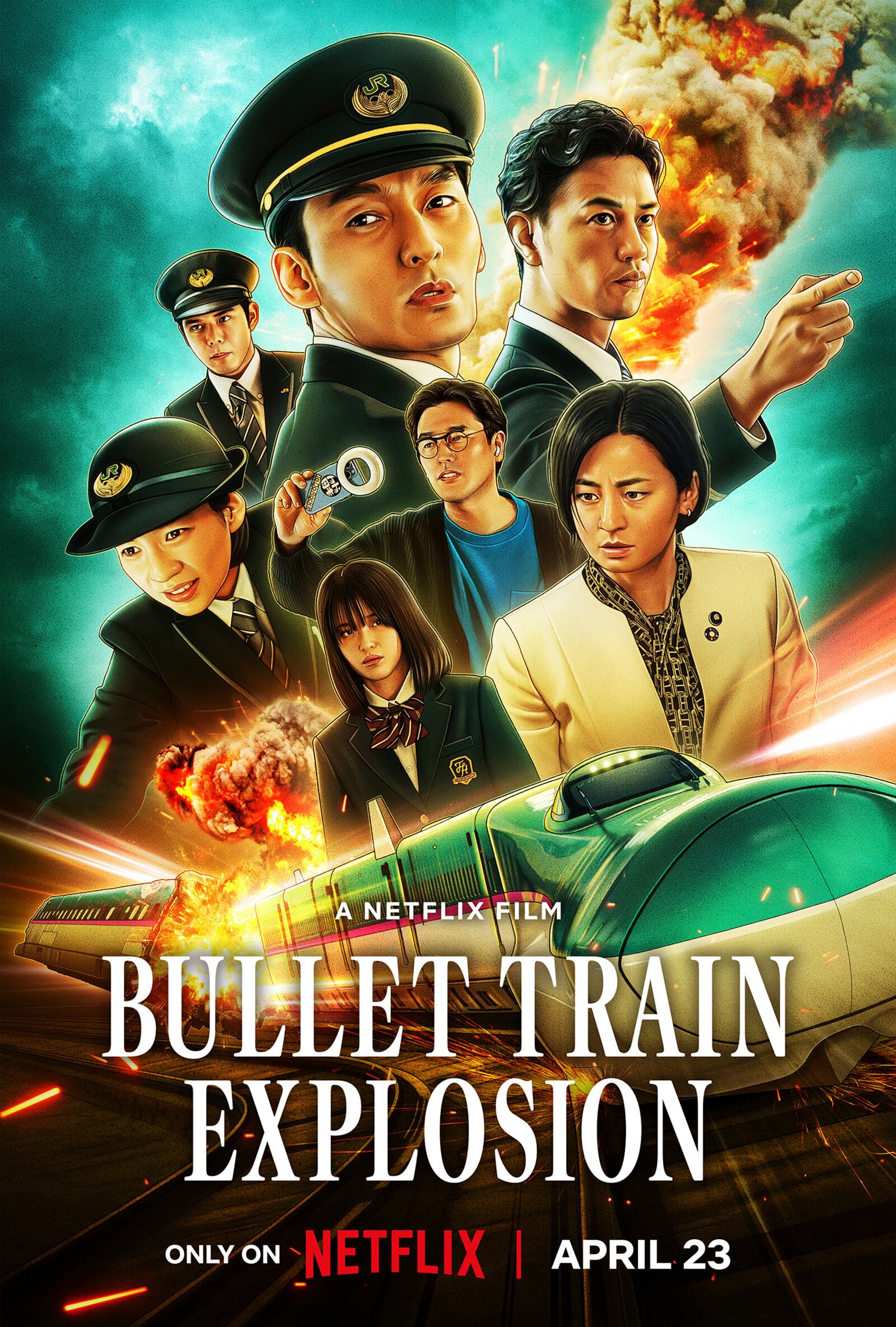 This image released by Netlix shows promotional art for the film "Bullet Train Explosion." (Netflix via AP)