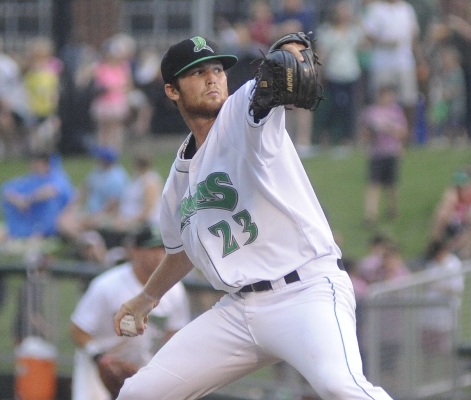 Dragons starting pitcher Andrew Jordan went six inning, allowing three earned runs against the visiting Lake County Captains at Dayton’s Fifth Third Field on Thursday, June 22, 2017. MARC PENDLETON / STAFF