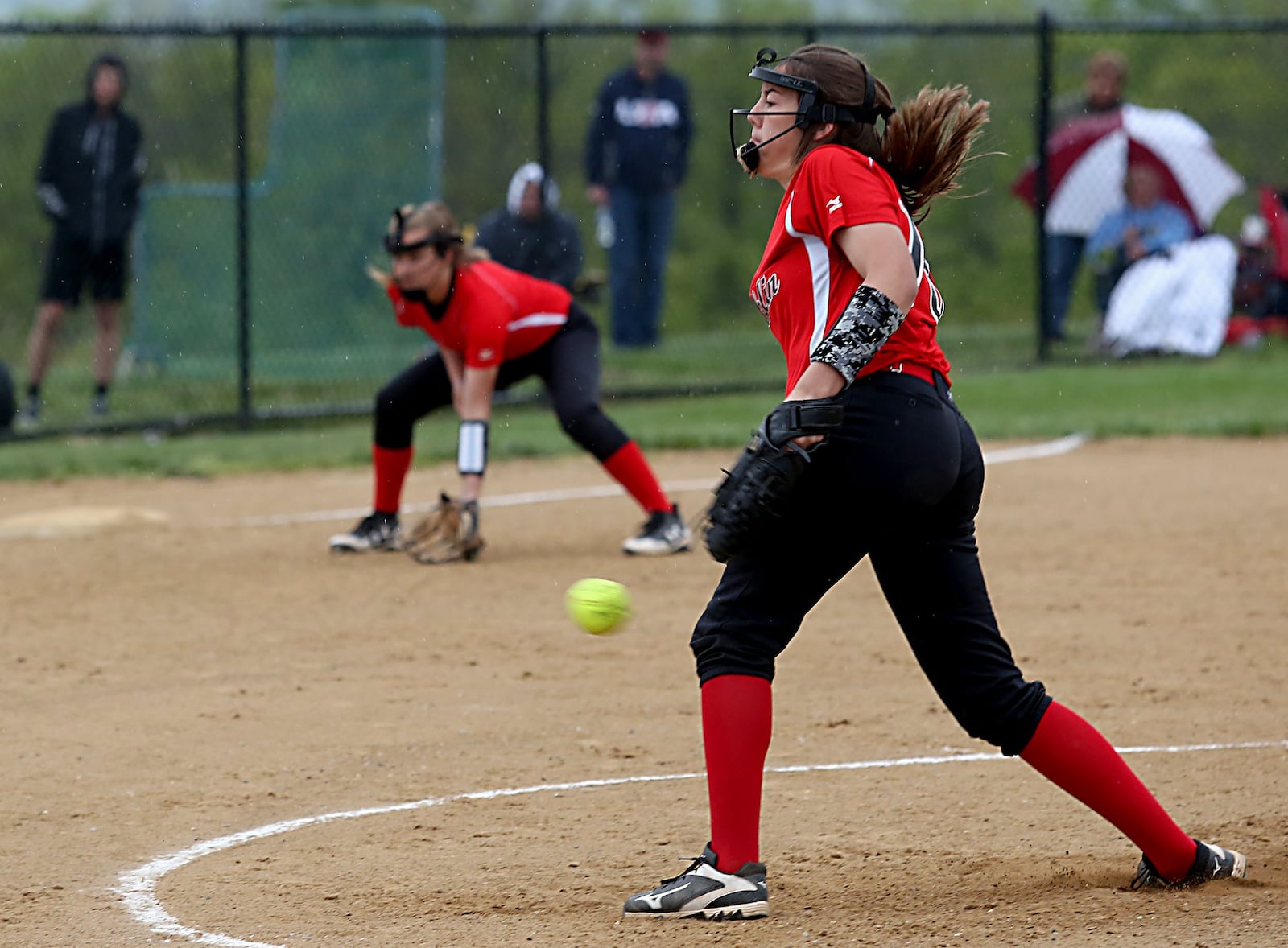 Franklin’s Shelby Raby delivers a pitch during Wednesday’s game at Monroe. CONTRIBUTED PHOTO BY E.L. HUBBARD