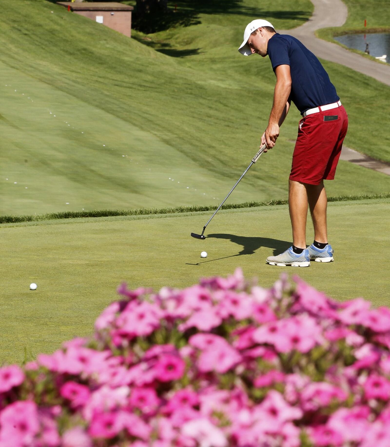 Cedarville golfer Jordan Reese practices his putting at the Springfield Country Club Friday, July 7, 2017. Reese will play in the Ohio Amateur next week. Bill Lackey/Staff