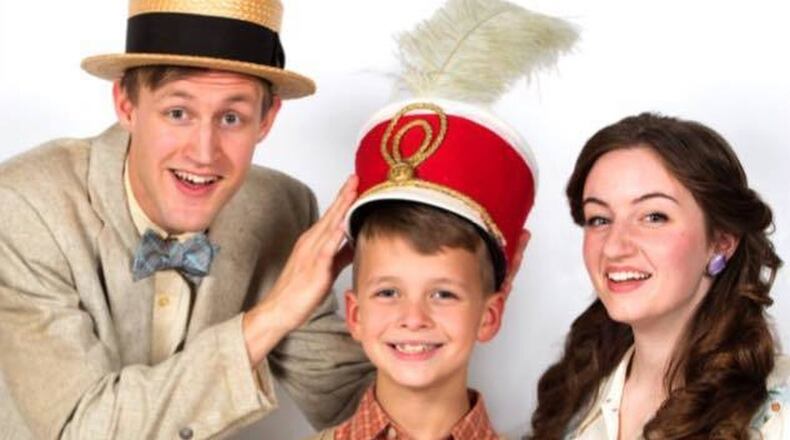 Robbie Lindmark (Harold Hill), Jonathan Kimble (Winthrop Paroo), and Rachel Joy Rowland (Marian Paroo) are featured in Cedarville University’s production of Meredith Willson’s “The Music Man” slated Feb. 2-12 in the Stevens Student Center on campus. CONTRIBUTED