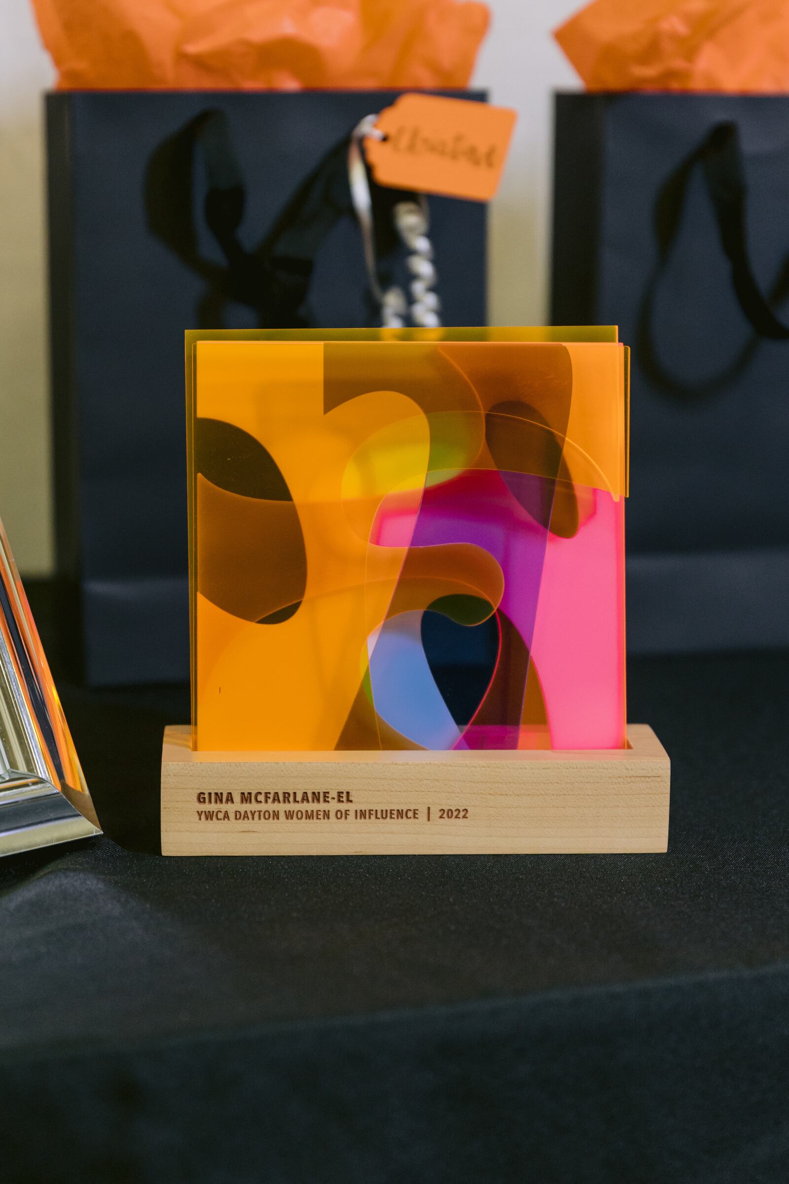 YWCA Dayton is offering $1,000 commission for a local woman to design awards for the organization's Women of Influence award ceremony. Pictured is a photo of last year's award. PHOTO BY KNACK VIDEO + PHOTO