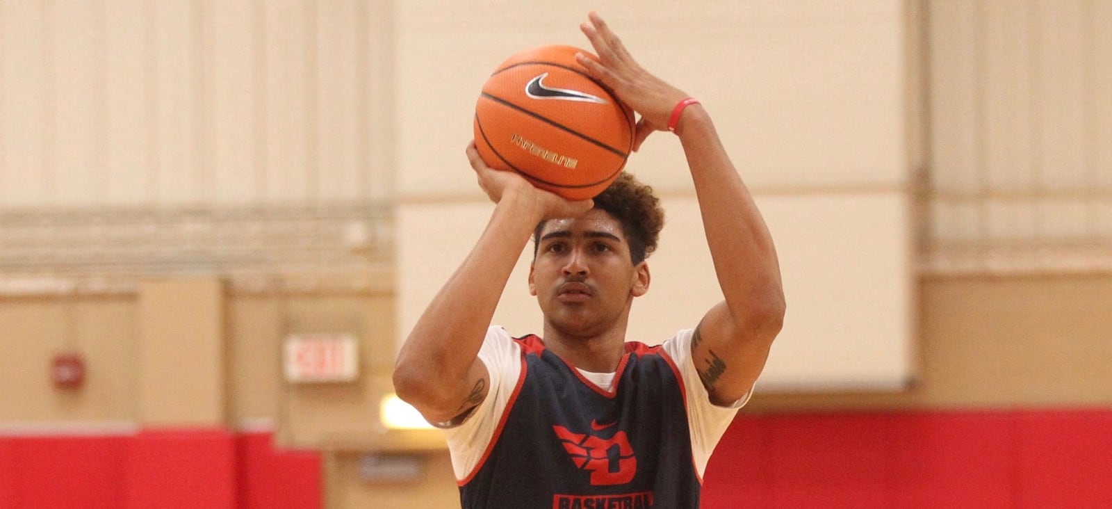 Dayton’s Obi Toppin practices on Oct. 1, 2017, at the Cronin Center in Dayton. David Jablonski/Staff