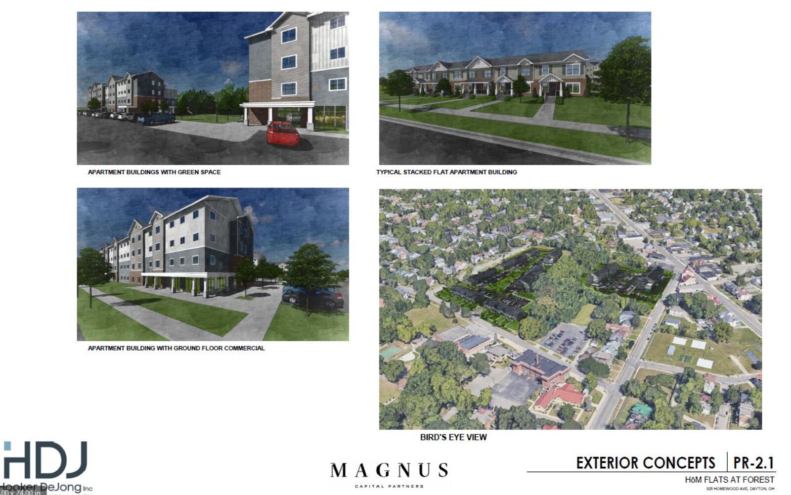 Renderings of new proposed housing for the former Julienne High School site in the Five Oaks neighborhood. CONTRIBUTED