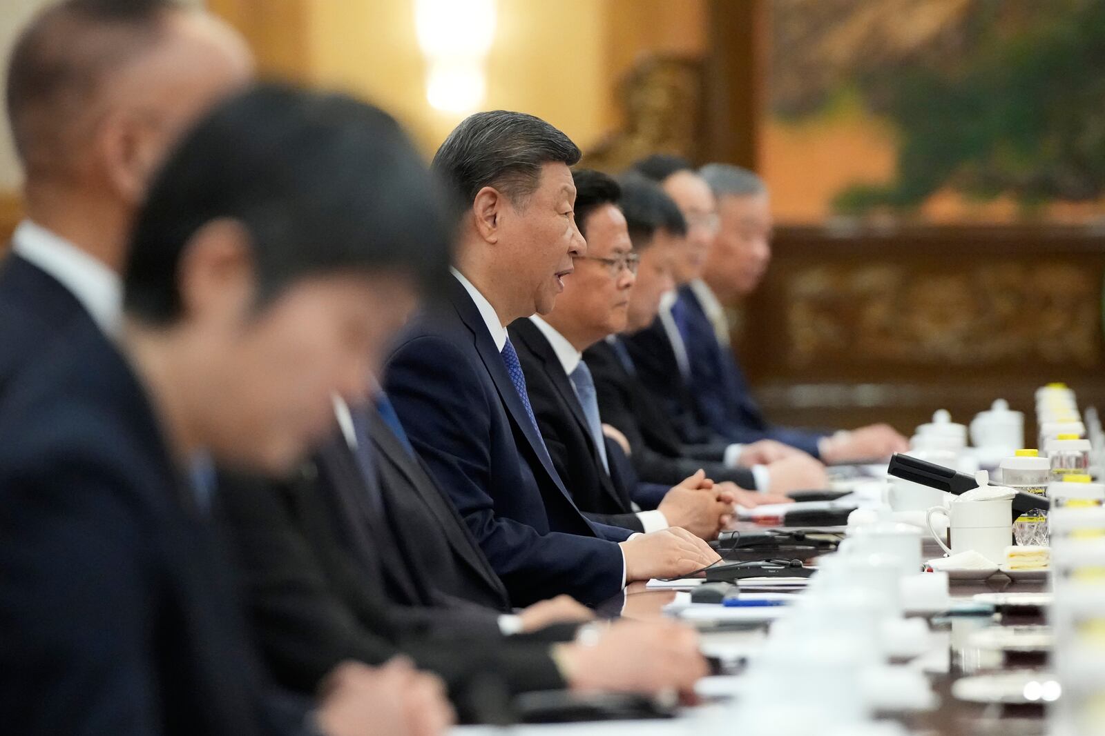 Chinese President Xi Jinping, center, meets Kenyan President William Ruto, unseen, at the Great Hall of the People in Beijing Thursday, April 24, 2025. (Iori Sagisawa/Pool Photo via AP)