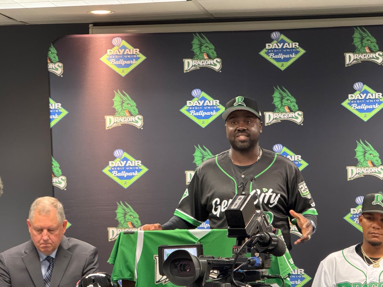 Dragons manager Vince Harrison Jr. addresses reporters on media day 2025