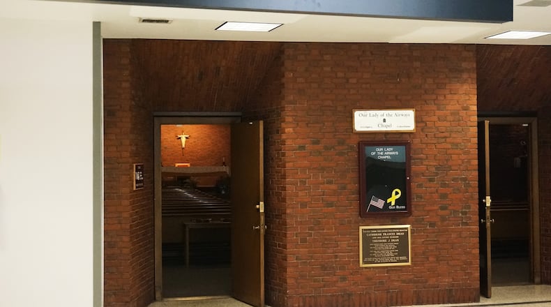 Our Lady of the Airways, a Catholic chapel that has ministered to airport workers and travelers since the mid-20th century, is seen at Logan International Airport in Boston on Friday, Aug. 29, 2025. (AP Photo/Giovanna Dell'Orto)