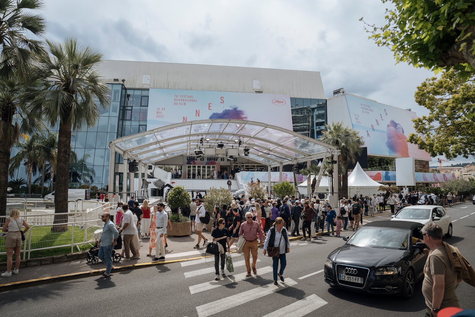 The Palais des festivals ahead of the 78th international film festival in Cannes, southern France, Sunday, May 11, 2025. The Cannes film festival runs from May 13 until May 24, 2025. (AP Photo/Lewis Joly)