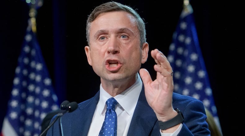 FILE - Democratic National Committee chairman Ken Martin speaks after winning the vote at the Democratic National Committee winter meeting in National Harbor, Md., Feb. 1, 2025. (AP Photo/Rod Lamkey, Jr., File)