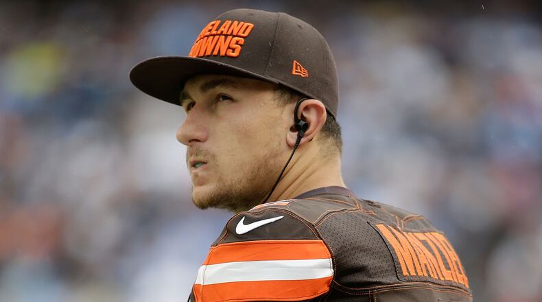 FILE - MARCH 11, 2016: It was reported that Johnny Manziel has been waived by the Cleveland Browns March 11, 2016. SAN DIEGO, CA - OCTOBER 04: Quarterback Johnny Manziel #2 of the Cleveland Browns looks on from the sideline against the San Diego Chargers at Qualcomm Stadium on October 4, 2015 in San Diego, California. The Chargers defeated the Browns 30-27. (Photo by Jeff Gross/Getty Images)