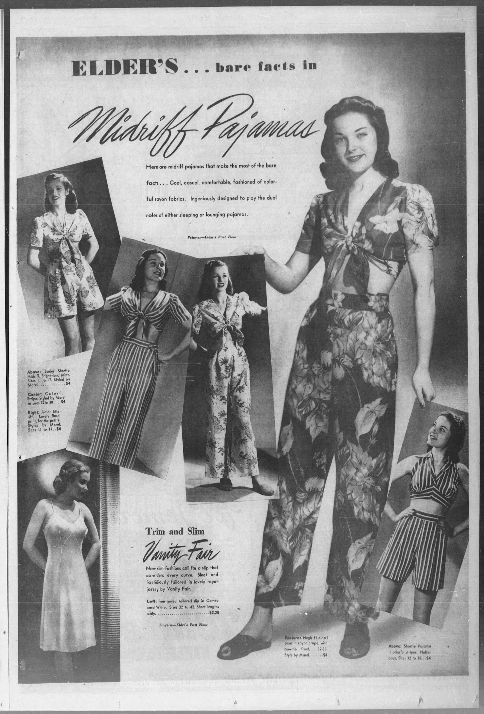 Midriff pajamas were all the rage in 1945. They could be found at Elder's for $4.