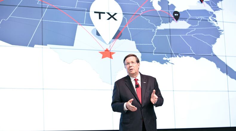 Toyota Motor North America Chief Executive Officer, Jim Lentz, speaks at the opening of Toyota’s new North American headquarters on July 6, 2017, in Plano, Texas. (Toyota)