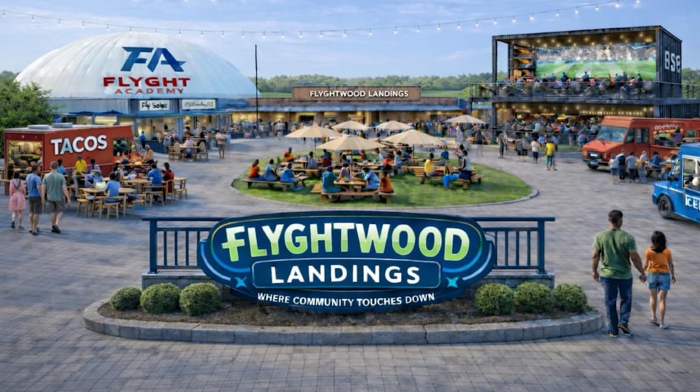 Chris Wright, former UD Flyer and founder of The Wright Way Foundation, announced plans to create Flyghtwood Landings, a multi-purpose entertainment district featuring a food truck park, year-round vendors, leasing spaces, festivals and more. CONTRIBUTED