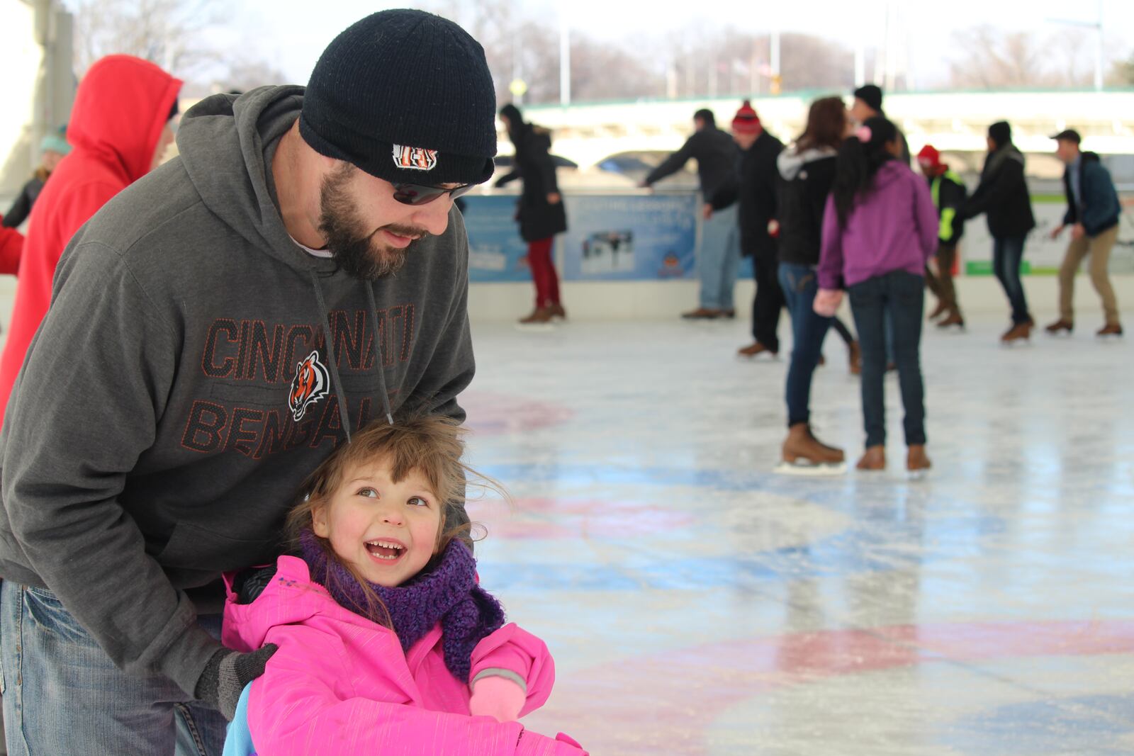 The ice skating rink at RiverScape Metropark was a popular place to be on Sunday, Jan. 24, as a large crowd of Daytonians, young and old, enjoyed the brisk winter air while doing their best to stay balanced.(ANDREW SMITH/STAFF)