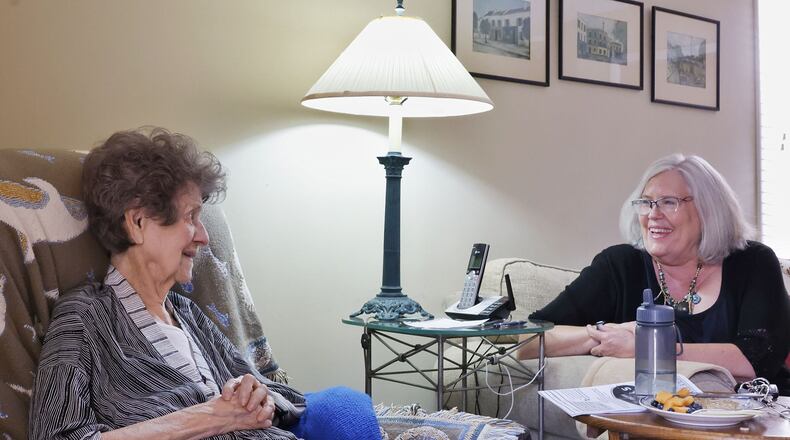 Lori Clements, a social worker with Hospice Care of Middletown, visits with client Alma Proffitt Thursday, June 8, 2023. Hospice Care of Middletown was recently ranked number 1 Hospice in Ohio. NICK GRAHAM/STAFF