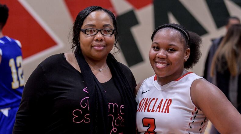 Sinclair women’s basketball player Kierre James and her mother, Lachelle. Eric Deeter/CONTRIBUTED