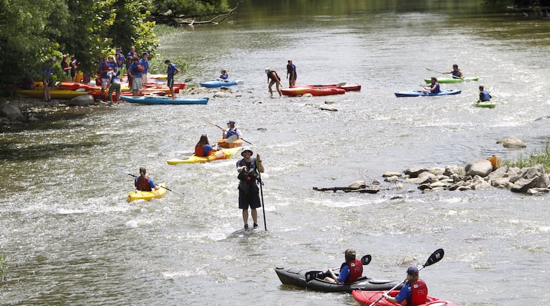Paddlers taking part in the Tour de Way along the Great Miami River in March 2020. LISA POWELL / STAFF