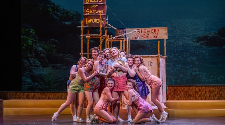 Robin Dunavant (center as Nellie Forbush) and the female ensemble of Dayton Performing Arts Alliance and Wright State University's collaborative presentation of "South Pacific." PHOTO BY SCOTT ROBBINS