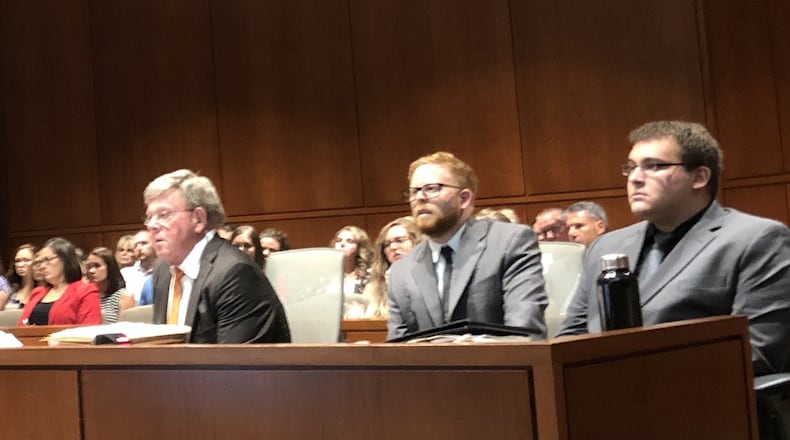 John Austin Hopkins, a former gym teacher at Clearcreek Elementary School, appears during last week’s pretrial hearing.