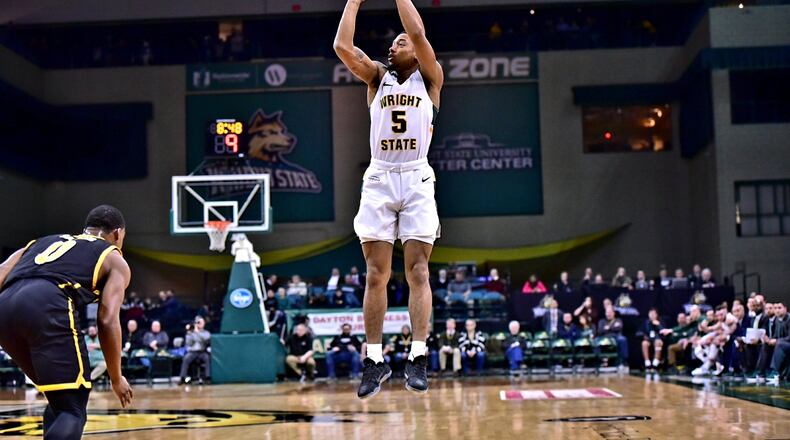 Wright State freshman Skyelar Potter takes a shot during Thursday nightâs game vs. Milwaukee at the Nutter Center. Joseph Craven/CONTRIBUTED