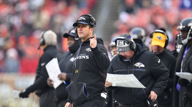 CLEVELAND, OH - DECEMBER 17: Head coach John Harbaugh of the Baltimore Ravens is seen in the second quarter against the Cleveland Browns at FirstEnergy Stadium on December 17, 2017 in Cleveland, Ohio. (Photo by Jason Miller/Getty Images)