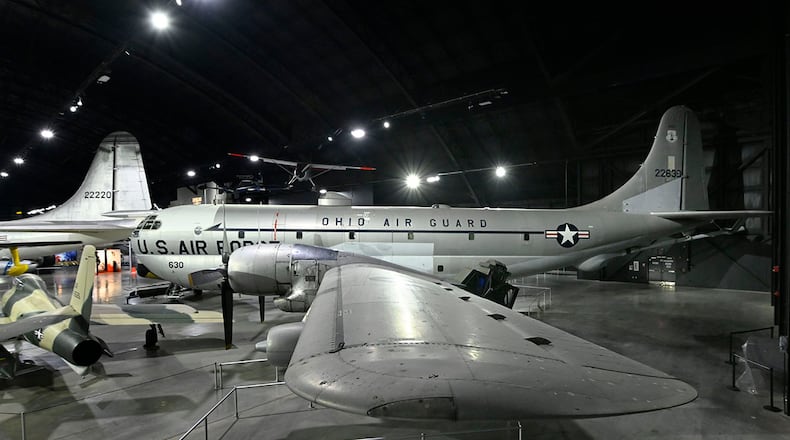 A Boeing KC-97L Stratofreighter is on display in the Cold War Gallery of the National Museum of the U.S. Air Force. A cargo version of the B-29, The C-97 Stratofreighter first flew in 1944. Boeing introduced the tanker version KC-97 with the flying boom refueling system in 1950. U.S. AIR FORCE PHOTO/TY GREENLEES