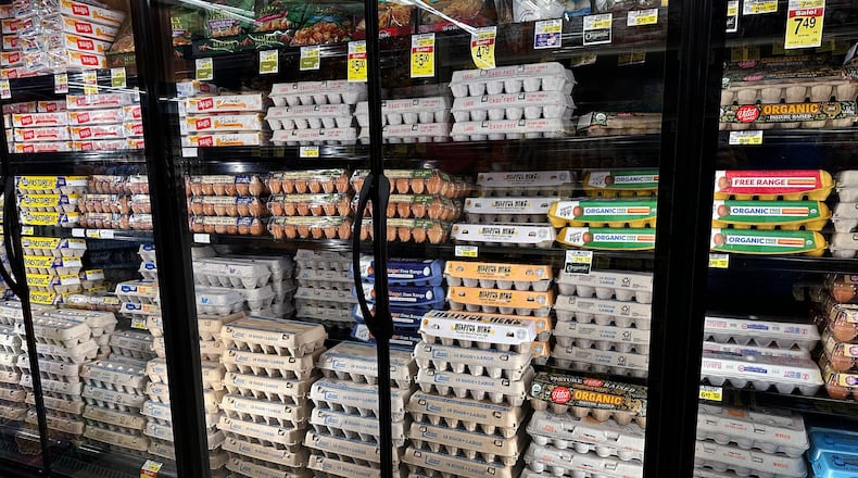 FILE - Eggs are displayed in refrigerators at a grocery store in Glenview, Ill., Feb. 10, 2025. (AP Photo/Nam Y. Huh, File)