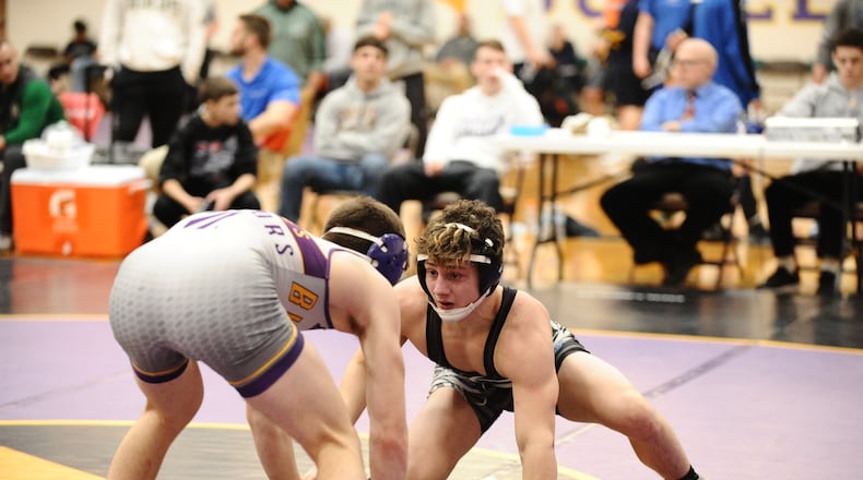 Springboro junior Mason Kleinberg won a GWOC title at 138 pounds Saturday at Vandalia-Butler. Greg Billing/CONTRIBUTED