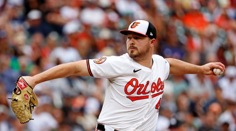 FILE - Baltimore Orioles pitcher Keegan Akin pitches during the 10th inning of a baseball game against the New York Yankees, Sunday, Sept. 21, 2025, in Baltimore. (AP Photo/Peter Casey, File)