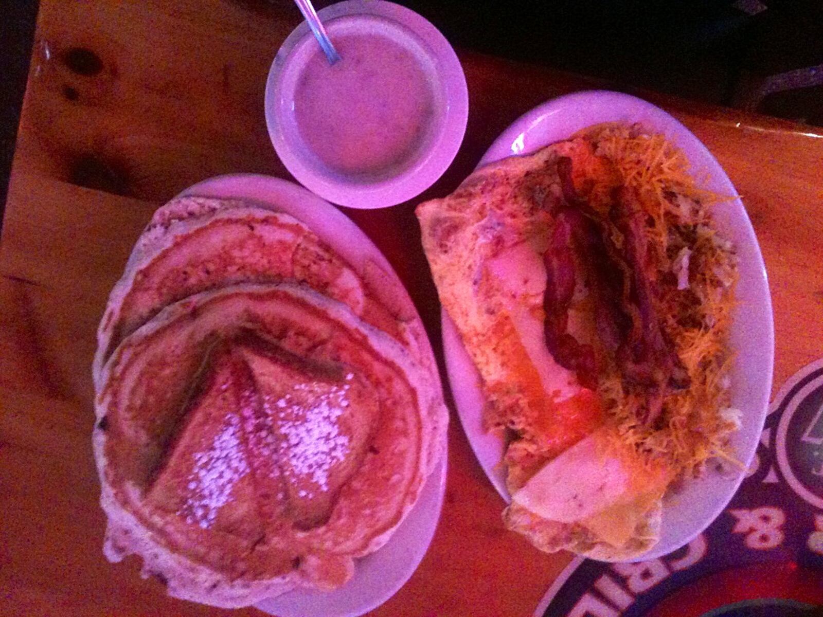 We are betting you can’t finish The Gambler - two pancakes, one slab of french toast, bacon and hash brown and a ‘girle’ size omelet. Pictured with sausage gravy.