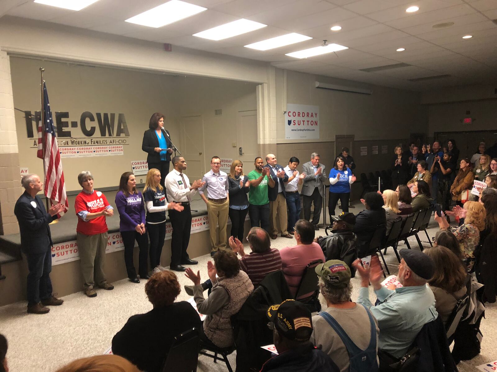 Congressional candidate Theresa Gasper speaks at a rally with Montgomery County Democrats in Dayton Monday night. Photo by Cornelius Frolik.