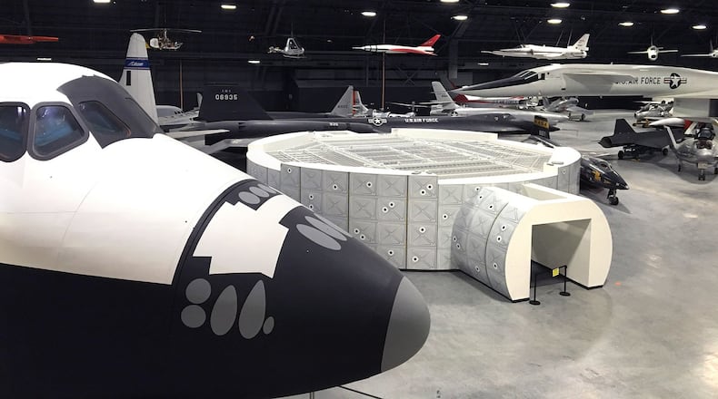 The Space Shuttle Crew Compartment Trainer and STEM Learning Node are now located in the Space Gallery of the new fourth building at the National Museum of the U.S. Air Force. BARRIE BARBER / STAFF