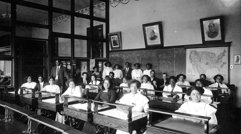A scene of a banking class at the Combined Normal and Industrial Department at Wilberforce University which would become Central State University. Reprinted by permission of Central State University Archives, Wilberforce, OH