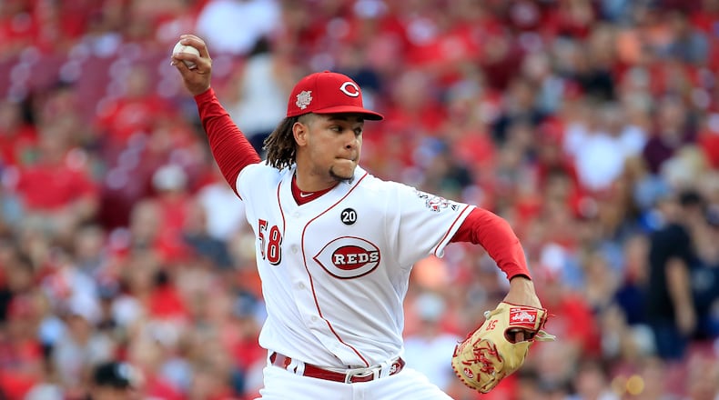 CINCINNATI, OHIO - AUGUST 05: Luis Castillo #58 of the Cincinnati Reds throws a pitch against the Los Angeles Angels of Anaheim at Great American Ball Park on August 05, 2019 in Cincinnati, Ohio. (Photo by Andy Lyons/Getty Images)