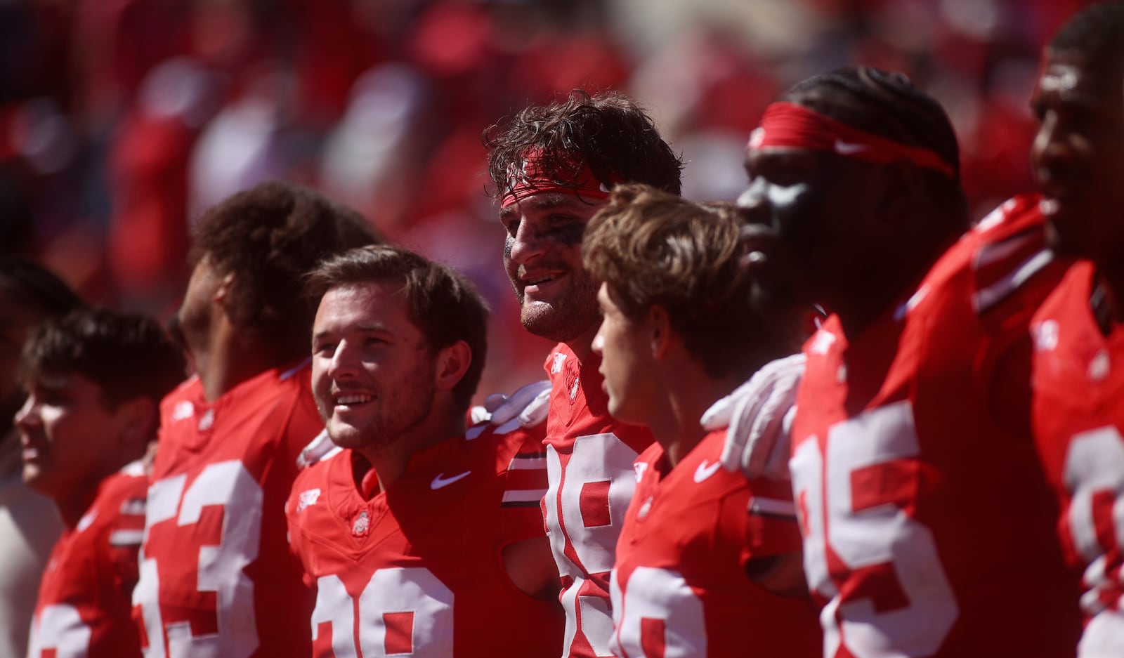 Ohio State sings "Carmen Ohio" after a victory against Texas on Saturday, Aug. 30, 2025, at Ohio Stadium in Columbus. David Jablonski/Staff