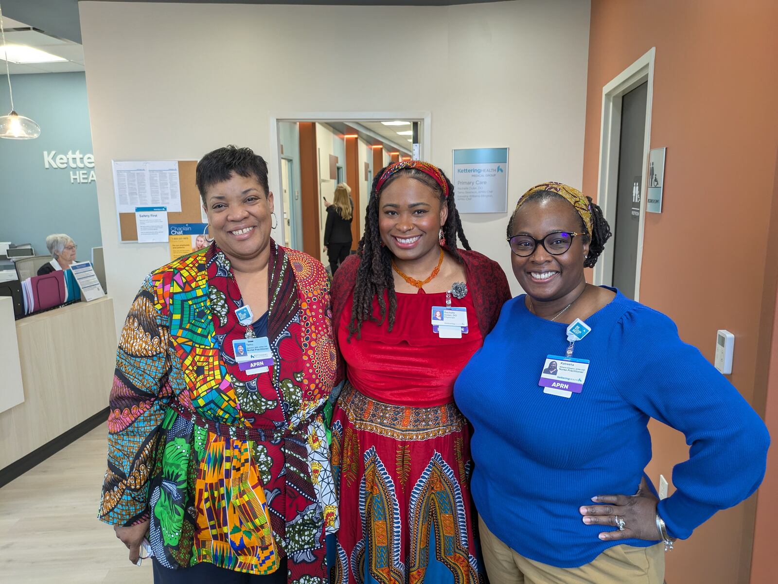 From left to right, Tamu Swanson, a nurse practitioner; Dr. Rachelle Dulan Hood, a primary care physician with experience in family medicine; and Katresha Williams-Ellington, a nurse practitioner, are members of the care team at Kettering Health's new physician's office at Homefull, located at 807 S. Gettysburg Ave. in Dayton. SAM WILDOW/STAFF