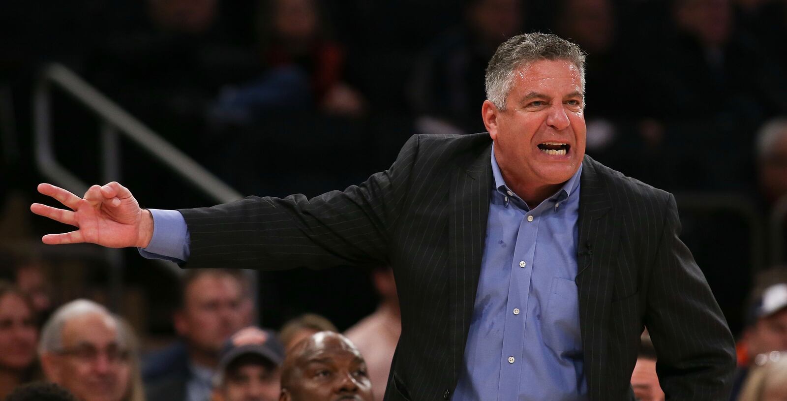 Auburn coach Bruce Pearl reacts to a call during a game against the Boston College at Madison Square Garden on December 12, 2016 in New York City. (Photo by Michael Reaves/Getty Images)
