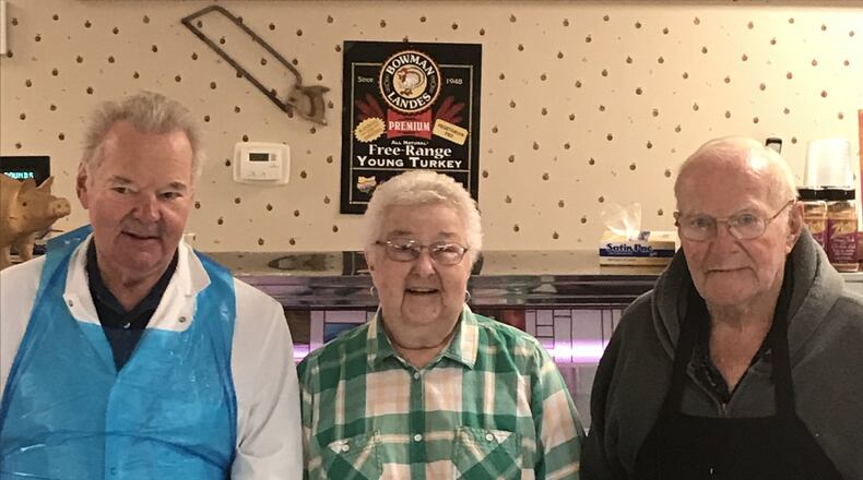 Dale Zink (78, from left), Evodine South Zink (84) and Zane Zink (87) are siblings working at Franklin’s Zink Market. The are the fourth of six generations of the family working for the business. CONTRIBUTED