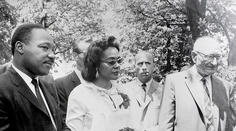 Michael Luther King, Jr. with his wife Coretta Scott King at Antioch College in Yellow Springs in 1965. DAYTON DAILY NEWS ARCHIVE
