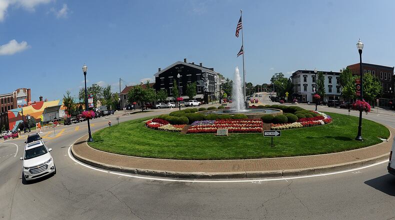 The roundabout intersection of Main and Market in the center of downtown Troy. MARSHALL GORBY\STAFF