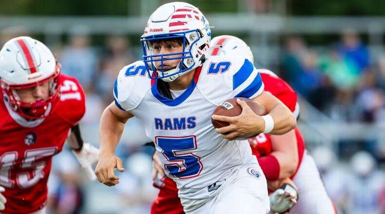 Greeneview High School junior Alex Horney runs the ball during their game against Southeastern on Friday night in South Charleston. The Rams won 20-13. CONTRIBUTED PHOTO BY MICHAEL COOPER