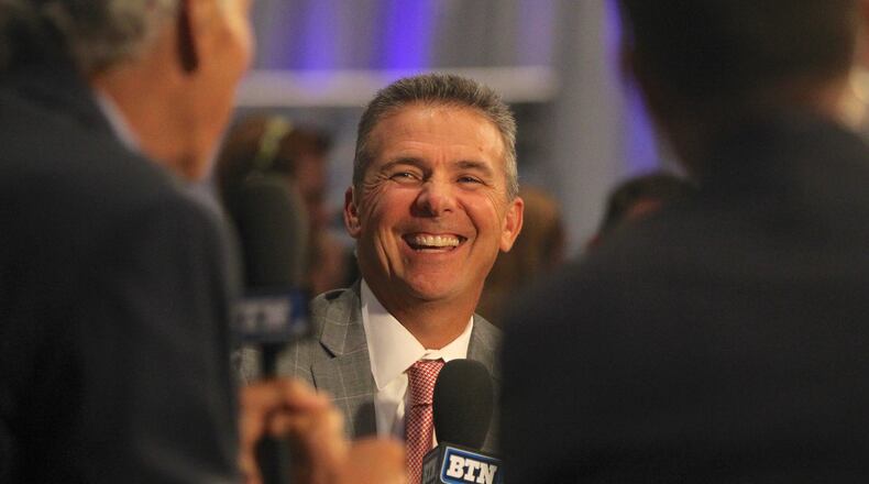Ohio State's Urban Meyer speaks on the Big Ten Network on Monday, July 24, 2017, during Big Ten Media Days in Chicago.