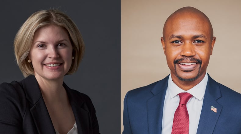 Warren County Democratic Party chair Kelly Sakalas (left) and Republican Party chair Breighton Smith.