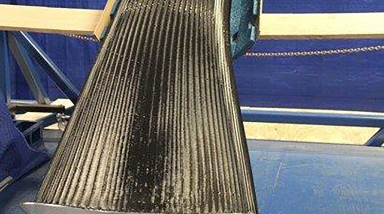 An 11-foot-long unmanned aircraft system inlet duct preform is shown prior to resin infusion at Wright-Patterson Air Force Base. (Contributed photo)