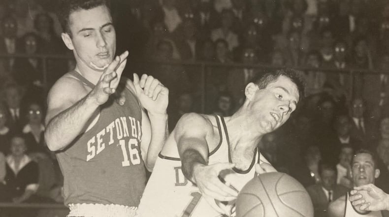 Dayton's Don Lane plays against Seton Hall in the 1950s. Photo courtesy of University of Dayton